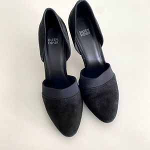 Eileen Fisher Women's Hilly Pump Size 9 Pointed D'orsay Block Heel Black Suede